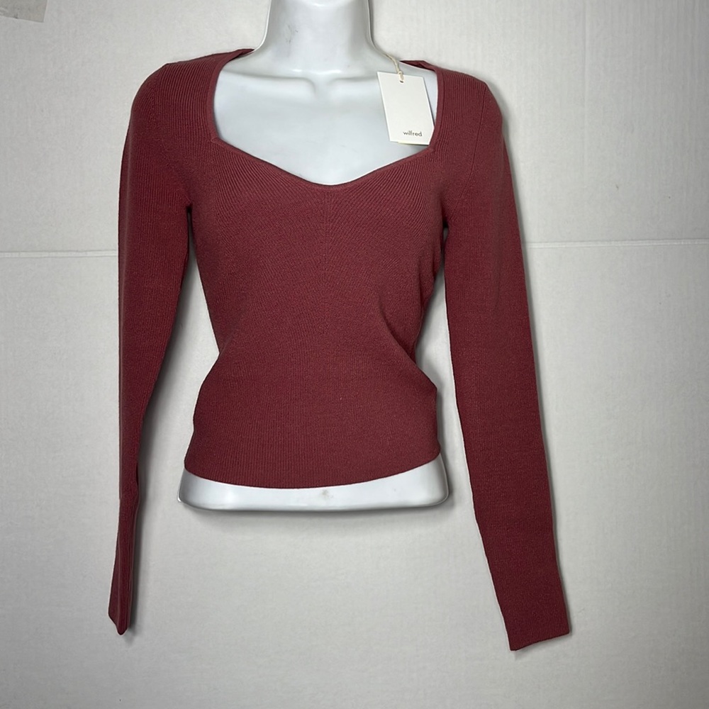 Wilfred Maroon Ribbed Square-Neck Sweater